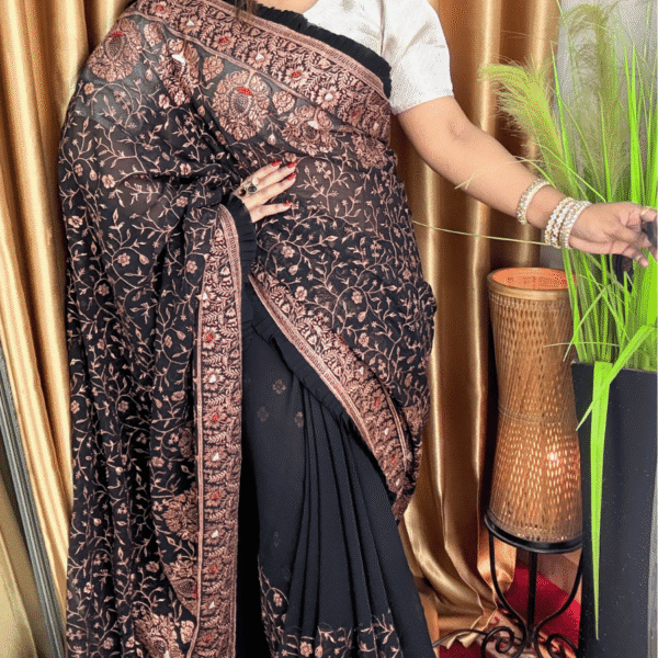 Black Georgette Saree - Copper Embroidery