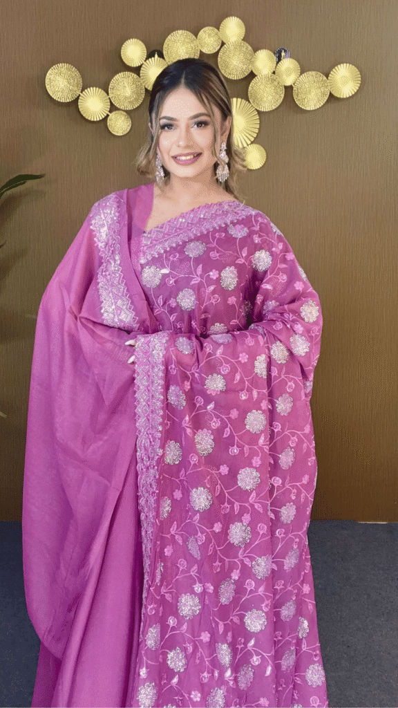 Lavender Purple Star Georgette Saree Silver Star Sequin Heavy Border Work 1