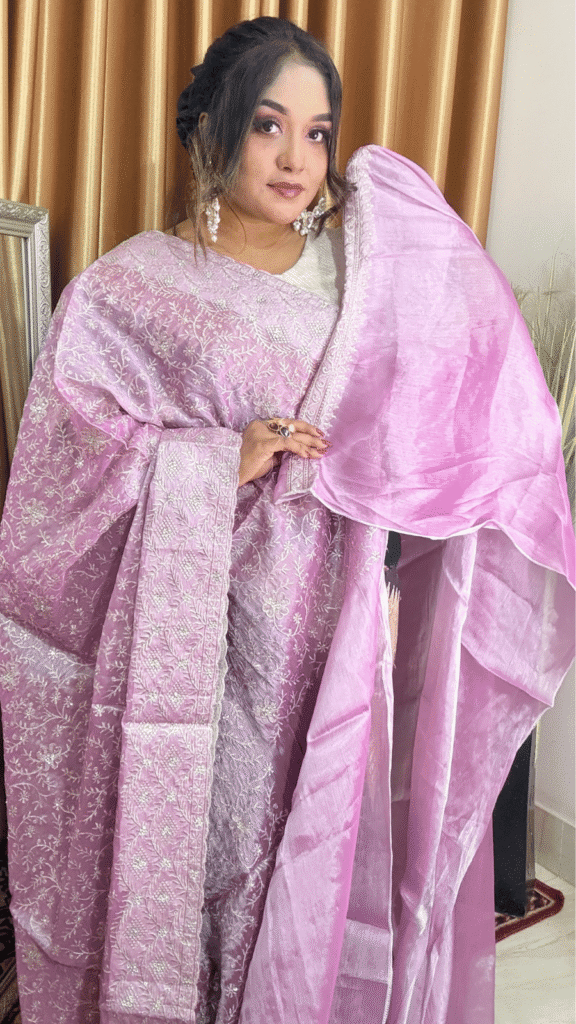 Lilac Purple Jimmy Choo Saree White Jaal Work 1