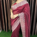 Cherry Red Jimmy Choo Saree - Pare Cutwork Embroidery