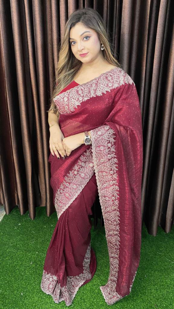 Maroon Jimmy Choo Saree Pare Cutwork Embroidery 1