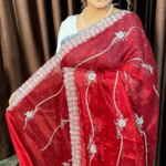 Maroon Red Jimmy Choo Tesri Saree - Silver Jaal Embroidery