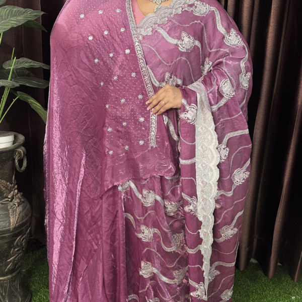 Mauve Onion Fandy Silk Saree - Tesri Work