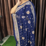 Navy Blue Georgette Saree - Embroidery
