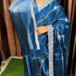 Navy Blue Jimmy Choo Tesri Saree - Silver Jaal Embroidery
