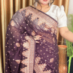 Plum Purple Georgette Saree - Zari Border