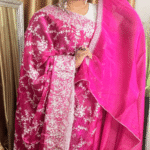 Rani Pink Jimmy Choo Saree - White Floral Work
