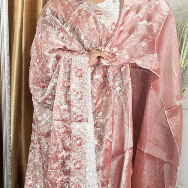 Rose Gold Jimmy Choo Saree - Red Floral Work