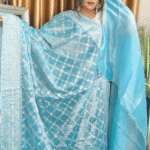 Sky Blue Cross Jimmy Choo Saree - Silver Work