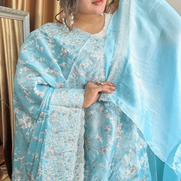 Sky Blue Jimmy Choo Saree - Silver Work