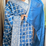Teal Blue Cross Jimmy Choo Saree - White Work
