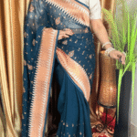 Teal Blue Georgette Saree - Zari Border