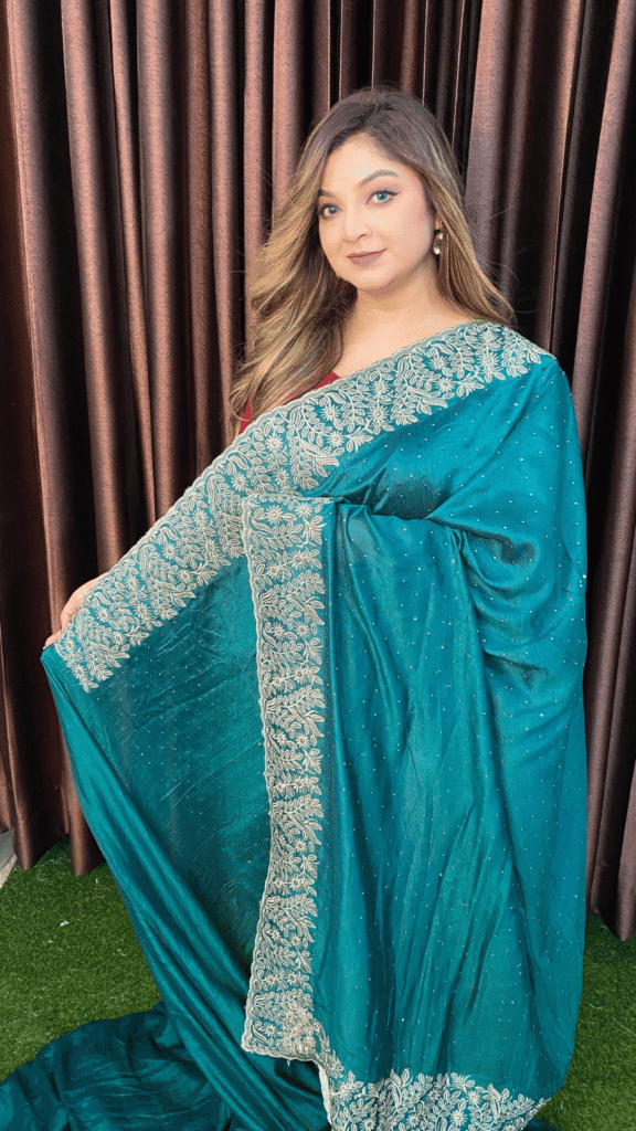 Teal Green Jimmy Choo Saree Pare Cutwork Embroidery 1
