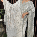 White Georgette Bare Saree - Heavy Silver Sequin Work
